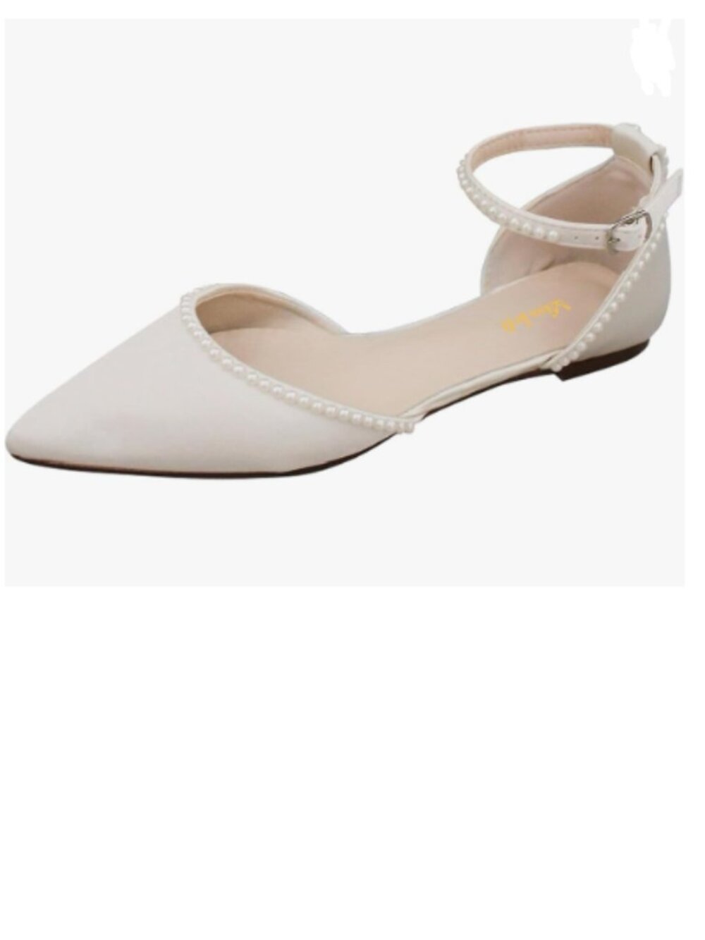 miss left Ivory Pearls Pointed Toe Flats Ankle Strap Comfortable Sandals Buckled